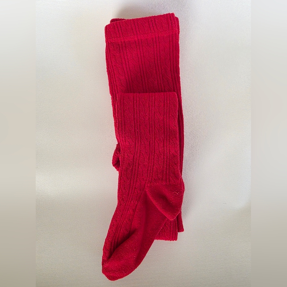 Little Stocking Co. Bright Red Cable Knit Tights
